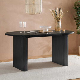 Avenel Oval Wooden Fluted Dining Table in Black