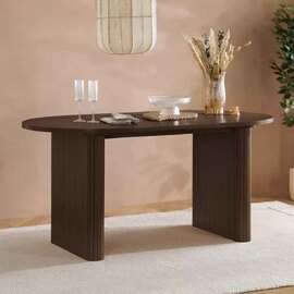 Avenel Oval Wooden Fluted Dining Table in Walnut