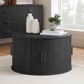 Avenel Round Wooden Fluted Coffee Table with Storage in Black