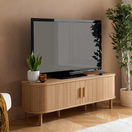 Avenel Small Wooden Fluted TV Stand with 2 Sliding Doors in Oak
