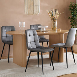 Avenel Wooden Oval Dining Table With 4 Grey Chairs In Oak