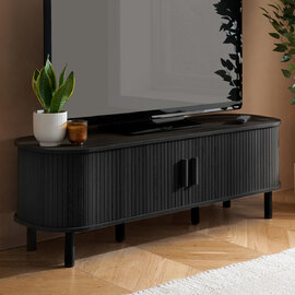 Avenel Wooden TV Stand With 2 Sliding Doors In Black