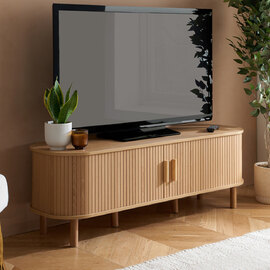 Avenel Wooden TV Stand With 2 Sliding Doors In Oak
