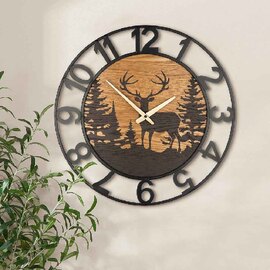 Averon Metal Deer Wall Clock In Black And Natural