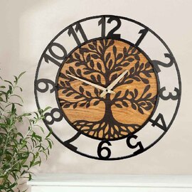 Averon Metal Tree Wall Clock In Black And Natural