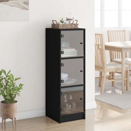Avila Wooden Office Cabinet With 3 Glass Doors In Black