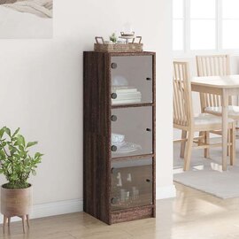 Avila Wooden Office Cabinet With 3 Glass Doors In Brown Oak