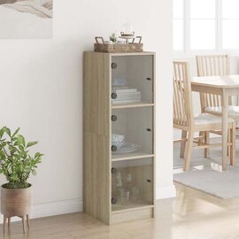 Avila Wooden Office Cabinet With 3 Glass Doors In Sonoma Oak