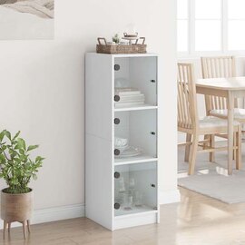 Avila Wooden Office Cabinet With 3 Glass Doors In White