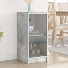 Avila Wooden Office Cabinet With 1 Glass Door In Concrete Grey