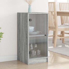 Avila Wooden Office Cabinet With 1 Glass Door In Grey Sonoma