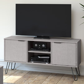 Avoch Wooden TV Stand With 2 Doors 2 Shelves In Grey