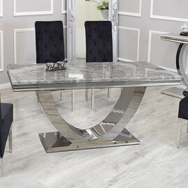 Avon Medium Light Grey Marble Dining Table With Polished Base