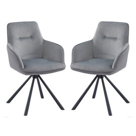 Avondale Swivel Grey French Velvet Dining Chairs In Pair