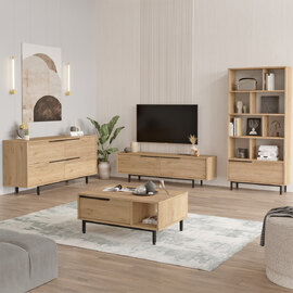 Avoris Wooden Living Room Furniture Set with Bookcase in Oak