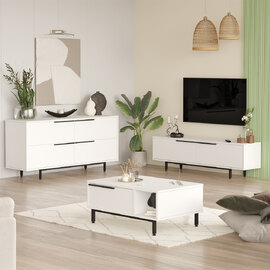 Avoris Wooden Living Room Furniture Set in White