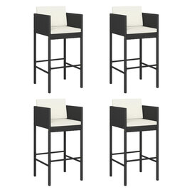Avyanna Set Of 4 Poly Rattan Bar Chairs With Cushions In Black