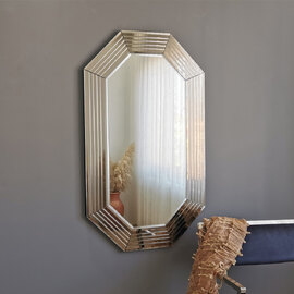Avyra Small Wooden Octagonal Wall Mirror in Bronze
