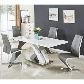 Axara Large Extending Grey Dining Table 4 Gia Grey White Chairs