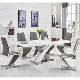 Axara Large Extending Grey Dining Table 6 Gia Grey White Chairs
