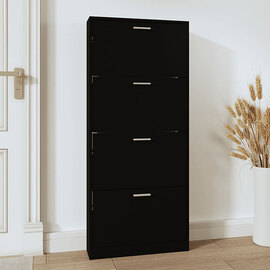 Axton Wooden Shoe Storage Cabinet With 4 Flaps In Black