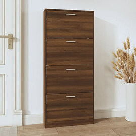 Axton Wooden Shoe Storage Cabinet With 4 Flaps In Brown Oak
