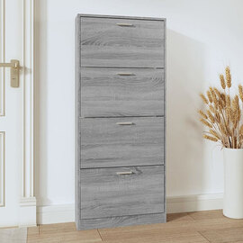 Axton Wooden Shoe Storage Cabinet With 4 Flaps In Grey Oak