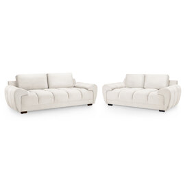 Aztec Plush Velvet 3+2 Seater Sofa Set In Cream