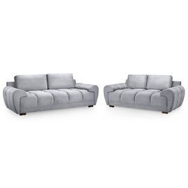 Aztec Plush Velvet 3+2 Seater Sofa Set In Grey