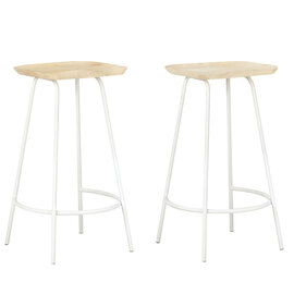 Azul Natural Wooden Bar Stools With White Metal Frame In A Pair