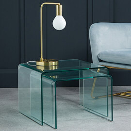 Azure Curved Glass Nest Of 2 Tables In Clear