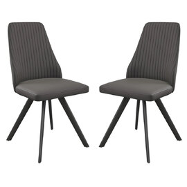 Azure Dark Grey Leather Dining Chairs In Pair