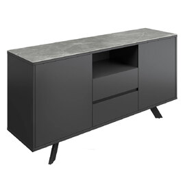 Azure Matte Grey Ceramic Top Sideboard With Grey Wooden Base