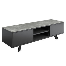 Azure Matte Grey Ceramic Top TV Stand With Grey Wooden Base