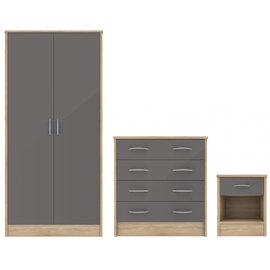 Babylon Wooden Bedroom Set 2 Grey Gloss Doors Wardrobe In Oak