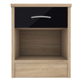 Babylon Wooden Bedside Cabinet With 1 Black Gloss Drawer In Oak