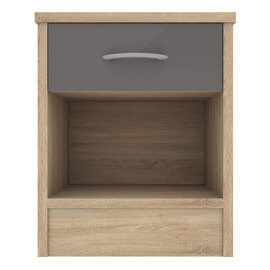 Babylon Wooden Bedside Cabinet With 1 Grey Gloss Drawer In Oak