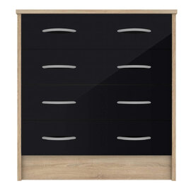Babylon Wooden Chest Of 4 Black Gloss Drawers In Oak