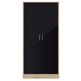Babylon Wooden Wardrobe With 2 Black Gloss Doors In Oak