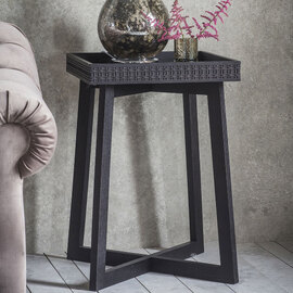 Bahia Square Wooden Side Table In Matt Black Charcoal