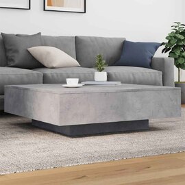 Baina 100cm Square Wooden Coffee Table With LED Light - Concrete Grey