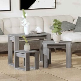 Baina Wooden Set Of 3 Nesting Coffee Tables - Grey Sonoma