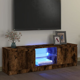 Baina 120cm Wooden TV Stand With 2 Doors And LED Lighting - Smoked Oak