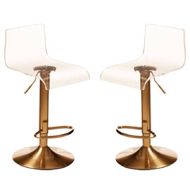 Baino Clear Acrylic Bar Chairs With Gold Base In Pair