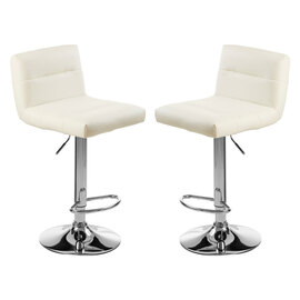 Baino White Leather Bar Chairs With Chrome Base In A Pair