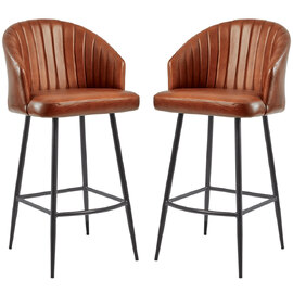 Bakewell Bruciato Tan Genuine Leather Bar Stools In Pair