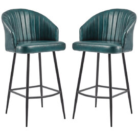 Bakewell Vintage Blue Genuine Leather Bar Stools In Pair