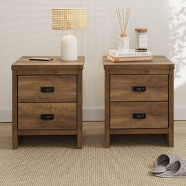 Balcombe Knotty Oak Wooden Bedside Cabinets In Pair