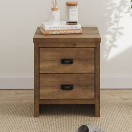 Balcombe Wooden Bedside Cabinet With 2 Drawers In Knotty Oak