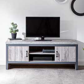 Balcombe Wooden TV Stand With 2 Doors In Grey